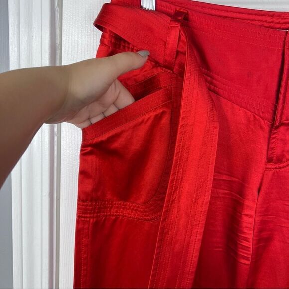 Sz 4 Armani Exchange Red Silk Blend Wide Leg Pants - Picture 14 of 17